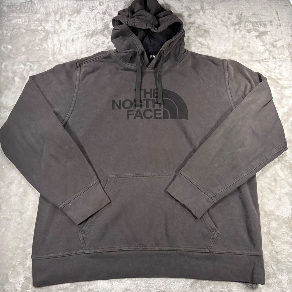 The North Face Mens Half Dome Logo Hoodie Charcoal Grey Fleece Pullover Large